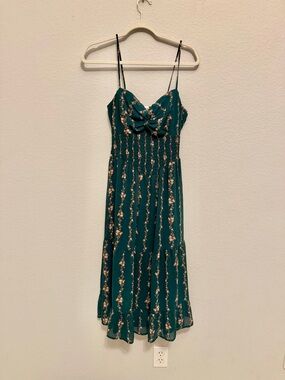 Green Floral Spaghetti‑Strap Midi Dress